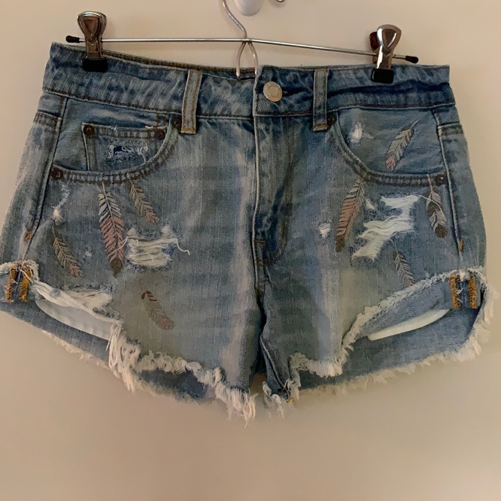 Feather Embroidered Festival Shorts